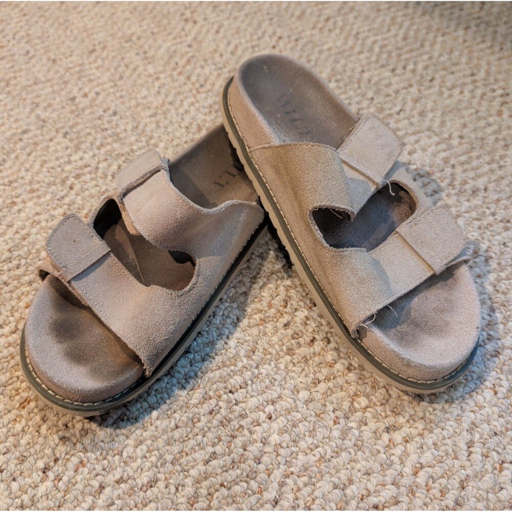 WILT Tempo Double Strap Suede Comfort Slide Sandals Womens 7.5 Beige Casual